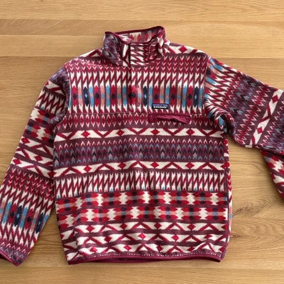 Patagonia Red Multi Patterned Fleece Quarter-Zip - Picture 1 of 7